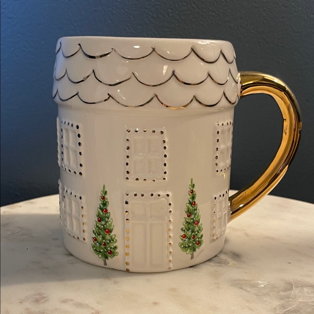 Festive White Mug with Gold Handle